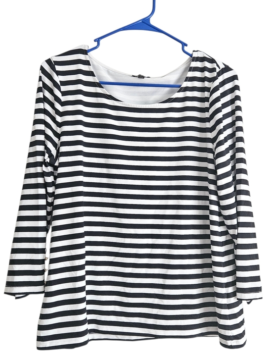 Talbots Tops - Talbots Black and White Striped Long Sleeve Scoop Neck Top Size L